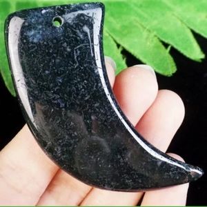 New Natural Green Moss Agate Horn Pendant.